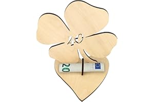 TAKULA Biglietto Auguri 40 Anni Legno,Regalo di Soldi di Trifoglio, Idea Regalo Gadget Bomboniere Festa Compleanno 40 Anni Matrimonio Anniversario,Decorazioni Originali 40 Numero