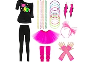 Kitimi 80s Fancy Dress for Women, 80s costume, 20PCS 80s Accessories for Women, 80s Tops for Women, 80s Workout Warm Bottoms Leg Warmers for Women 80s with Earrings Necklace for 80s Theme Party