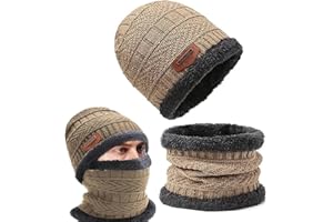 OUOQI Winter Warm Beanie Mütze,Beanie Mütze und Loop Schlauchschal mit Fleecefutter,Wintermütze und Loop Schal,Wintermütze und Schal-Set,Winter Beanie Hut Schal