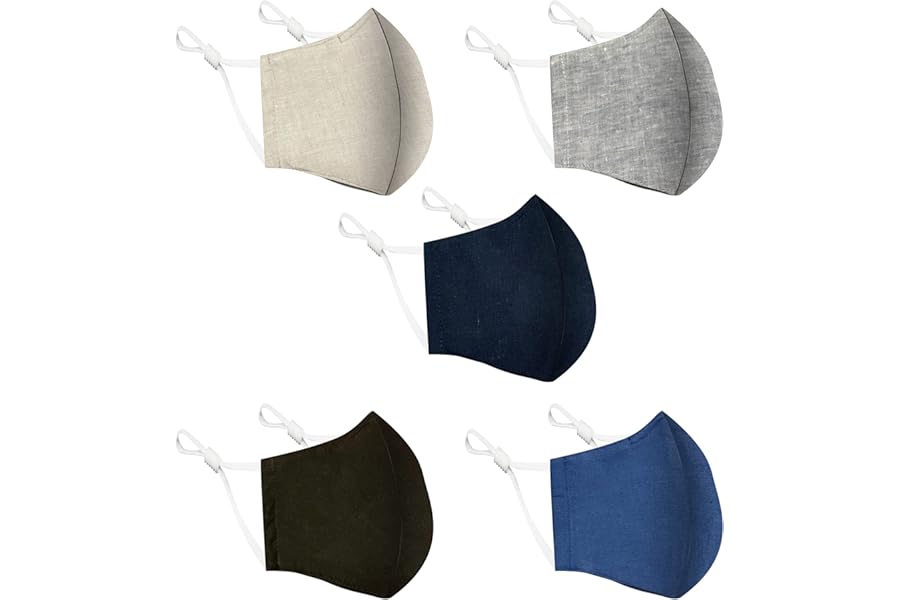 Cotton Face Mask 5 Pack | Handmade in UK Washable Reusable with Nose Wire | Filter Pocket | Adjustable Ear Loops | 3 Layers Cloth Face Masks for Women Men