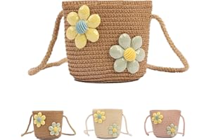 Apradas Girl Shoulder Bag Mini Straw Shoulder Bag,Straw Crossbody Bags Children Straw Shoulder Bag Braided Bag Cute Floral Bags for Girls Holiday Outdoor Activities Travel