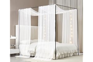 Akiky Baldachin-Vorhänge für Mädchen mit LED-Licht, Kingsize-Bett, Kalifornien-King-Size-Bett, Volant-Schals, ideal für Bett, Fenster, Hochzeitsfeiern (King-Size, weiß)