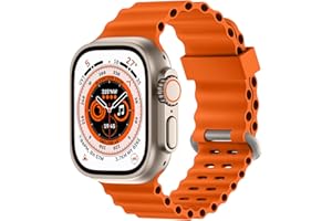 Higgs Ocean Ersatzarmband Kompatibel mit Apple Watch Armband Ultra/Ultra 2 49mm 45mm 44mm 42mm Damen/Herren, Silikon Sport Verstellbare Armbänder für iWatch Series 9 8 7 SE 6 5 4 3 2 1, Orange