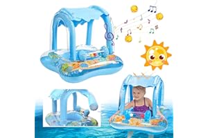 MEISHANG Koło do pływania dla niemowląt z daszkiem przeciwsłonecznym, koło do pływania z ochroną przed słońcem, pomoc w pływaniu, trener pływania z dachem, siedzisko do pływania, basen do pływania, leżące