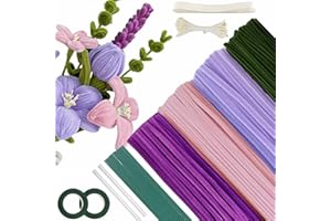 DYUEE 400Pcs Pipe Cleaners for Crafts Flowers Chenille Stems DIY Flower Making Kit with Floral Wires, Tape, Stamen & Ribbon, Pipe Cleaner for Tulip Bouquet, Fuzzy Sticks Arts & Crafts Supplies (﻿ Purple)