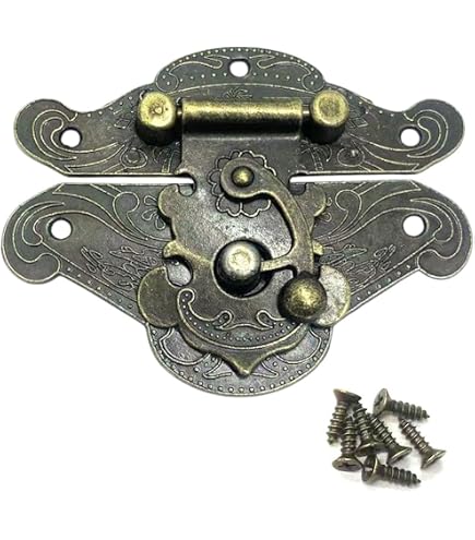 Lot 30 Serrures à Moraillon Antique – Fer Vintage Bronze/Argent/Or – Fermoir Boîte Bijoux & Bois + 120 Vis
