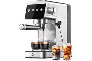 AMZCHEF Coffee Machine 20 Bar, 1350W Espresso Machine, Compact Stainless Steel Coffee Machines with LED Touch Screen, Powerful Steam Wand, Removable Water Tank