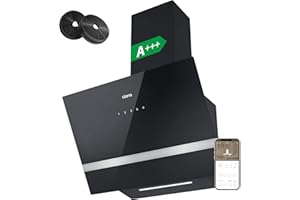CIARRA CBCB6736H A+++ Dunstabzugshaube 60 cm Umluft Kopffreie Schräghaube 650m³/h mit App Gesteuert Touch Control 4 Stufen Booster Abluft Dunstabzug CBCF003 Kohlefilter Abzugshaube Schwarz