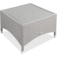 Casaria Poly Rattan Beistelltisch Balkontisch Gartentisch 58x58x42 cm Glasplatte Wetterfest Kaffeetisch Teetisch Garten…