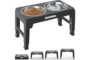 IOKHEIRA Dog Bowls with Stand,4 Heights Adjustable,Raised Dog Bowl for Large Dogs,Dog Feeding Station with 2 Stainless Steel Dog Bowls,Non-Slip elevated dog bowls