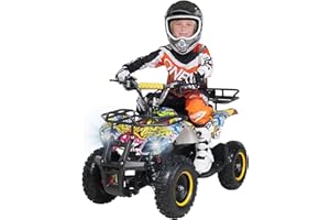 ‎ACTIONBIKES MOTORS Actionbikes Motors Kinder Quad Elektro ATV Torino | 𝟑𝟔 Volt 𝟭𝟬𝟬𝟬 Watt Motor bis 𝟐𝟒 km/h - Kinderquad - Pocket Quad - Safety Fußschalter - Miniquad - Für Kinder ab 8 Jahren (Gelb Graffiti)