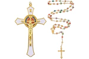 WANDIC 2 Pcs White Crucifix Wall Cross, Jesus Cross Necklace for men Women Jesus loves You Necklace Decor Catholic Gift for Baptism Easter