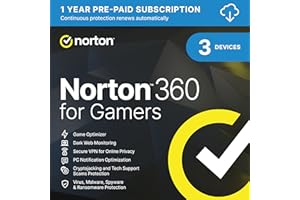 Norton 360 for Gamers 2026, Antivirus software 3 Devices and 1-year subscription with automatic renewal, Secure VPN, Dark Web Monitoring and Password Manager, PC/Mac/iOS/Android