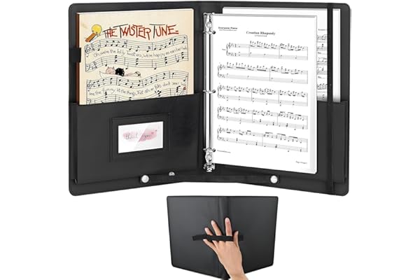 Classeur Partition Musique A4, Large Porte Partition Chorale with 3 Rings, matériau PU, capacité maximale de 200 feuilles pour documents, papier, œuvres d’art, peintures, photos