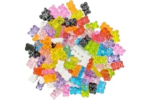 Aabellay 100 Pieces Resin Candy Gummy Bear Flatbacks Cabochons Deco Bears Colorful Charms Beads for DIY Necklace Pendants Keychain Brooch Earring Mobile Phone Case Accessories – Random Color