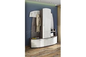 ARREDO DA CASA Mobile Entrata Ondulato Attaccapanni Rovere Chiaro E Wenge Mobiletto Con Specchio Ingresso Con Anta Al Centro Ganci E Scomparti Con Anta IU16