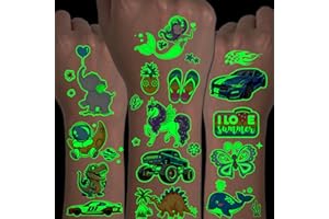 CHARLENT 300 Stili Tatuaggi Fosforescenti per Bambini, 36 Fogli Stili Misti Tatuaggi Temporanei Luminosi per Ragazzi e Ragazze Bomboniere per Feste Riempitivi per Sacchetti Regalo