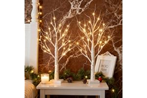 POIFL Luces LED Para Árbol De Navidad (2 Unidades), 61 Cm/2 Pies, Madera De Abedul Cálida, Con 24 Led, Alimentación Usb/Batería, Ideales Para Decoración De Regalos, Hogar, Navidad, Halloween y bodas