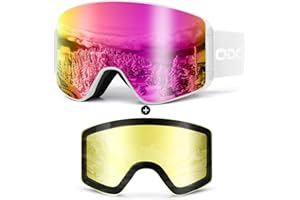 Odoland Ski Goggles Set with Detachable Magnetic Lens, Frameless Interchangeable Lens for Cloudy or Sunny, Anti-Fog UV Protection Men Women Snow Goggles for Skating Skiing and Snowboard