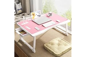 CSYY Table de lit USB pour Ordinateur Portable, Plateau Pliable avec Port de Charge USB, poignée, Fente pour Carte de Bureau/Tasse, tiroir latéral, Support Portable pour Manger, Lire, Travailler, Camping