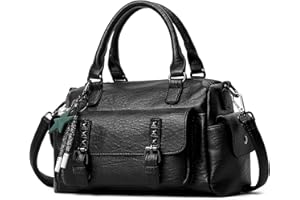 NICOLE & DORIS Sac Bandoulière Femme Sac a Main Cuir Souple Sacs Portés Epaule Rétro Sacoche Messenger Sac Crossbody Femme Sac Fourre Tout Poches Multiples Noir