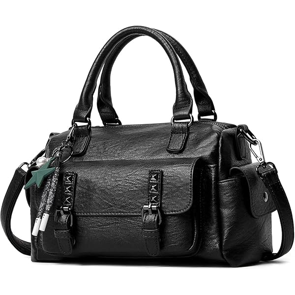 Sac à Main Femme SODOLLEE En Cuir PU - Bandoulière Pendentif Fleuri - Noir - 28x13x20cm