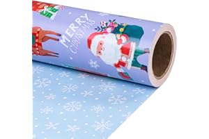 RUSPEPA Rotolo Di Carta Da Regalo Reversibile - Modello Di Babbo Natale, Renne E Fiocchi Di Neve Ottimo Per Natale, Feste, Vacanze - 43,2 Cm X 10 M