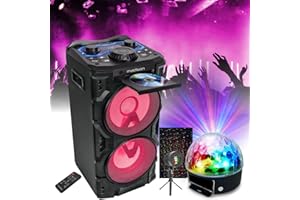 Bost Enceinte Lecteur CD USB Bluetooth HIGHPOWER 350W - Télécommande - 1 Jeu de Lumière Astro sur Batterie - 1 Effet Lumière Rouge/Vert