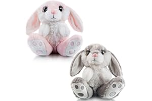 My OLi Easter Bunny 18cm/7" Stuffed Bunny Soft Toy 2 Pack Plush Rabbit with Bunny Ear Stuffed Bunny Animal Birthday Gifts for Kids Babies Boys Girls, Gray & Pink