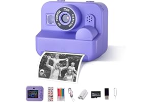 Warmiehomy Kids Camera, 2.4'' Instant Print Camera for Kids, 1080P HD Children Digital Cameras with 32GB Card, 3 Rolls Print Paper, Christmas Birthday Gifts Kids Toys for Girls Boys Age 3-12, Purple