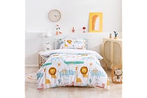 Vgzsyomqib Safari Set Copripiumino Singolo 180 x 200 cm e 2 Federe 50 x 75 cm per Bambini Bambina Stampa Animali della Giungla Parure Biancheria da Letto Ragazzo Ragazza in Microfibra Multicolore