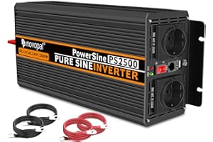 NOVOPAL Onduleur à Onde sinusoïdale Pure 2500W - Onduleur 12V CC vers 220V/230V CA - 2 Prises CA UE et 1 Port USB - Télécommande avec câble de télécommande de 5m