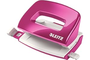 ‎LEITZ Leitz Mini Locher aus Metall, kleiner Locher für 10 Blatt, Metall, Anschlagschiene mit Formatangaben, Ergonomisches Design, Pink, WOW-Serie, 50601023
