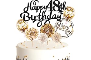 Cymeosh Tortendeko Happy Birthday Kuchendeko 48. Geburtstag Mann Frau, Kuchen Topper Happy 48th Birthday, Cake Topper 48. Geburtstag Ballons Konfetti für Geburtstagstorte Deko 48 Jahre Frauen Männer