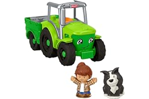 Fisher-Price Little People Toddler Toy Push & Play Tractor Push-Along Musical Farm Vehicle with 2 Figures for Pretend Play Kids Ages 1+ Years, JGX12
