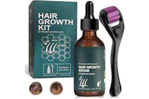 LureLuxe 60ml Sérum de Croissance Capillaire, avec 0.5mm Derma Roller, Pour Anti Chute Cheveux Femme et Homme, Favorise la Pousse des Cheveux Plus épais