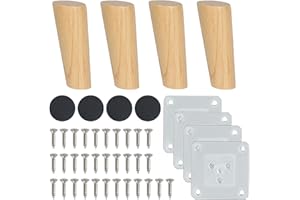 FINDIR 4 Stück Möbelfüße Holz Schräg 12cm Tischbeine Holz Rund Möbelfüße Schrankfüße Rund Holz Sofafüße mit Montageplatten und Schrauben Möbelbeine für Sofa Bett Tische und Stühle