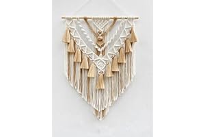 BMIDRUT Arazzo in macramè, realizzato a mano, con nappa, decorazione artigianale per camera da letto, soggiorno, appartamento, 45 x 75 cm