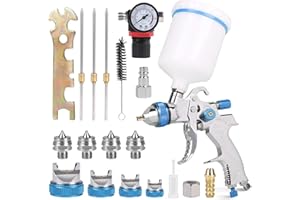 DBREAKS HVLP Pistolet natryskowy do lakierowania, 1,4/1,7/2,0/2,5 mm, pistolet natryskowy z kubkiem 600 ml + 4 zestawy dysz + regulator ciśnienia powietrza, pistolet do malowania detali, do samochodu