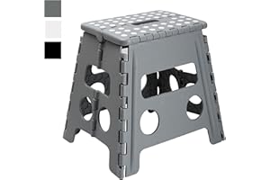 MY DIY PROFESSIONAL PRODUCTS MY DIY 12 Inch Folding Step Stool Lightweight Heavy Duty Strong Plastic Stool For Kids & Adults With Easy Carry Handle 150KG Weight Capacity Portable Footstool For Home Office Kitchen Bathroom (Grey)
