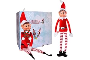 JANDTEK Pack Elfo y Elfa Traviesos Navidad 40 cm con Bufanda y Gafas – Duendes de Navidad Traviesos – Elfos Navideños Mágicos para Decoración Hogareña, Árbol y Rincones Divertidos