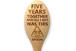 THE LASER FACTORY Five Years Together Funny Novelty Engraved Wooden Spoon | Prank Gift for 5th Fifth Year Couples Wood Wooden Wedding Anniversary | Perfect for Him or Her