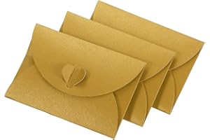 YOKIVE 24 Paquete Mini Sobres, en Forma Corazón con Broche | Portatarjetas Pequeño para Regalos, Ideal para Bodas Fiestas Boutiques (Dorado)