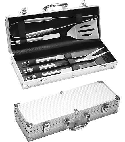 MSYU Kit Accessori Barbecue 21 Pezzi In Acciaio Inox | Set Da Griglia Con Spatola, Raschietto E Borsa | Per Esterni E Campeggio - 4