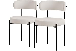 ML DESIGN MODERN LIVING ML-Design zestaw 2 krzesel do jadalni, krzeslo kuchenne z tkaniny teddy w kolorze bialym, krzeslo do salonu z oparciem, krzesla tapicerowane z czarnymi metalowymi nogami ergonomiczne krzesla do salonu