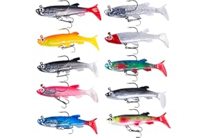 UTMACH - Cebo flexible para señuelo (10 piezas, cebo artificial, cebo en T, señuelo de pesca y mar, kit para agua dulce y salada, trucha, lucio, bar,bagre