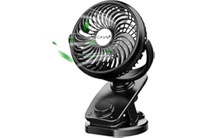 ‎CAVN CAVN 5000mAh Leise Tischventilator Clip Fan, mini USB Ventilator, Auto-Oszillierend, 360° Drehung Wiederaufladbarer Stufenloser Geschwindigkeit Lüfter für Auto Schlafzimmer Büro Kinderwagen Camping