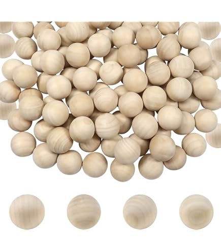 53 Perline Di Legno Naturale Senza Foro - 20/25/30mm, Per Lavoretti, Decorazioni - Per Pittura E Fai Da Te