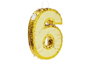 Juvale petit numéro 6 feuille d'or Pinata, fournitures de fête du sixième anniversaire, 40 x 27,3 x 7,6 cm
