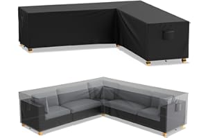 Mrrihand L-shaped Garden Furniture Covers 250x250x110 cm, Patio Furniture Covers Waterproof 600D Oxford with PU Coating, Anti-UV, Outdoor Furniture Cover with Air Outlet for Rattan Sofa Sets